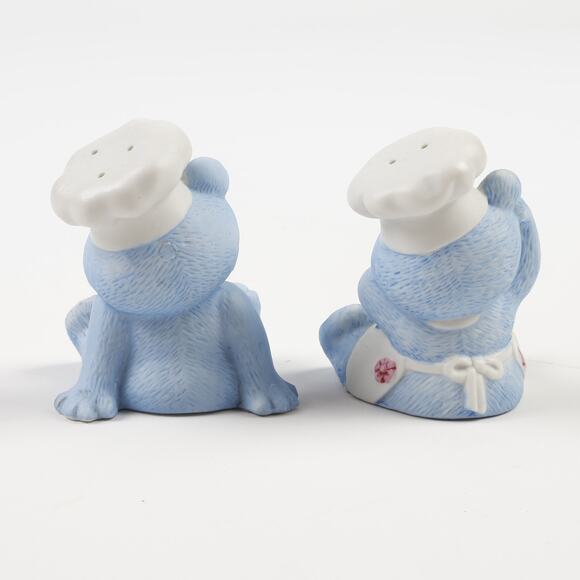 Chef Blue Bear Ceramic Salt & Pepper Shaker Set & Stoppers Made In Korea - Picture 3 of 6